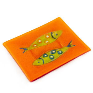 Glass Soap Dish 16 x 12cm Orange Scales