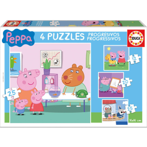 Peppa Pig - 12 + 16 + 20 + 25 pieces - Progressive Puzzle
