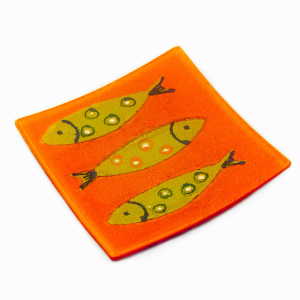 Glass Concave Plate 15 x 15cm Orange Scales