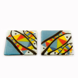 Glass Coasters 10 x 10cm Colourful Sardines